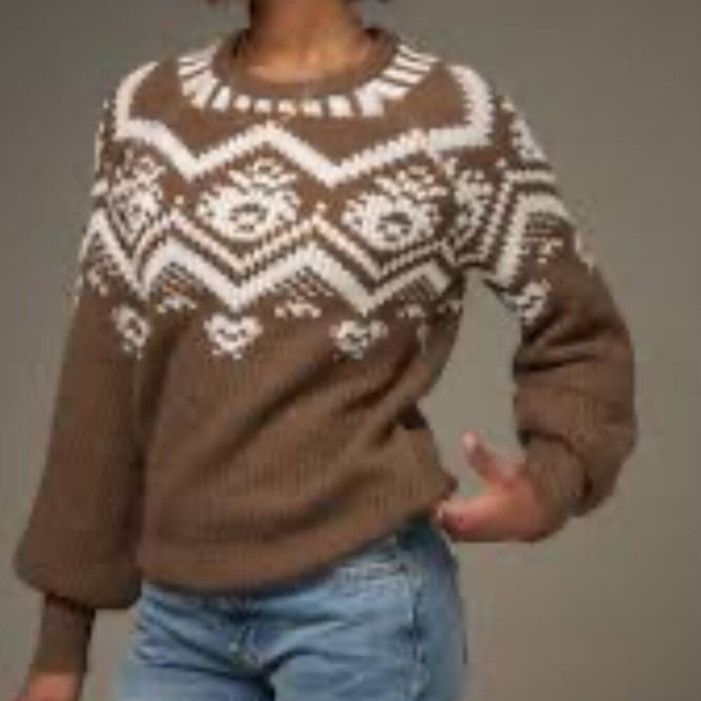 Francesca's Marilyn Fairisle Pullover Brown Sweater size M